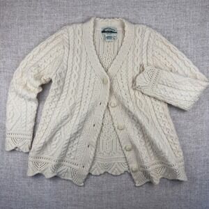 Aran Crafts Ireland 100% Merino Wool Cable Knit Cardigan Sweater S Cream